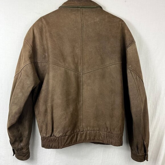 Vintage 90s Leather Bomber Jacket Men L Oversize Aviator Distressed Slouch Baggy - Picture 9 of 16